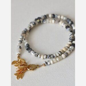 Speckled Agate Double Wrap Bracelet – Gold Leaf Clasp